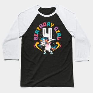 Dabbing Unicorn Birthday Girl 4 Years Old Baseball T-Shirt
